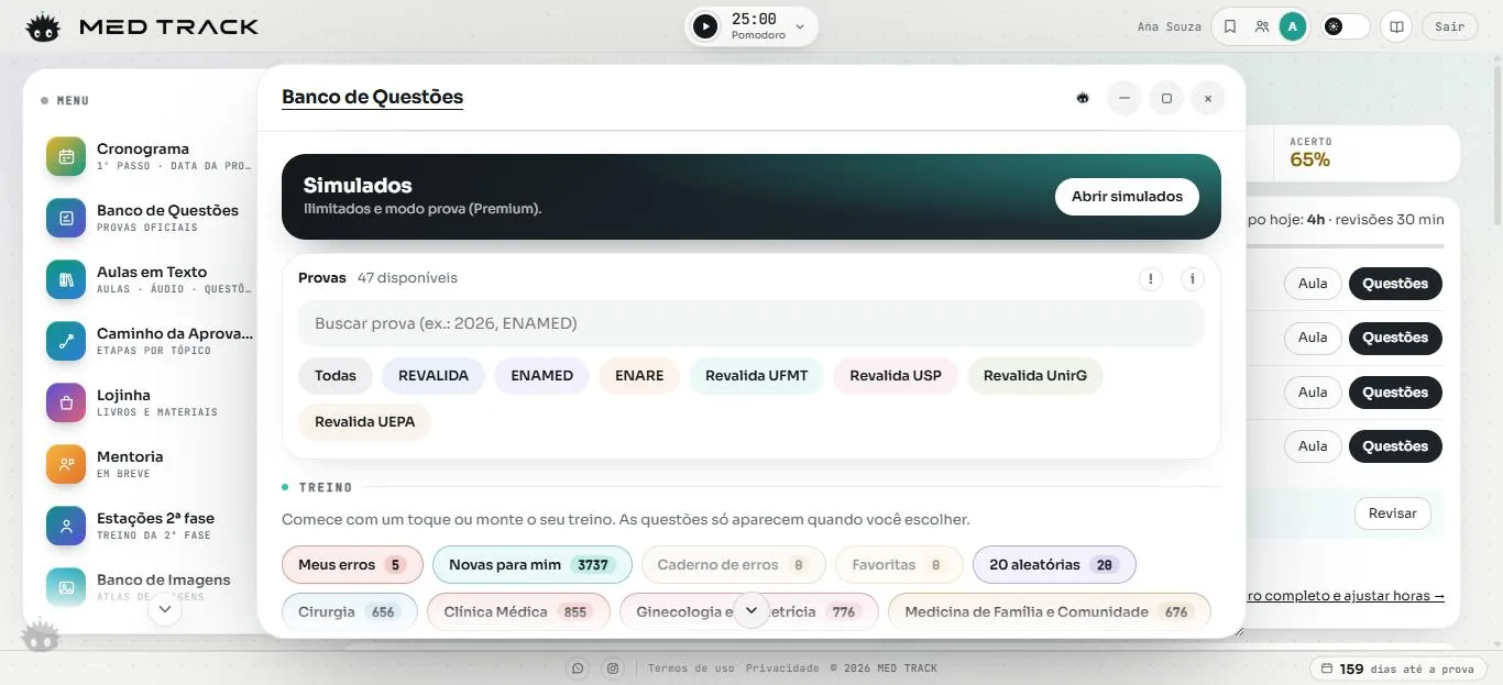 Banco de Questões: provas oficiais, simulados e treino por área